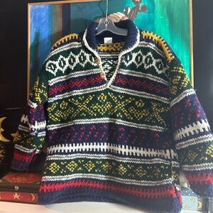 Vintage Las Americas Handmade Wool Sweater Chunky Knit Size L Boho Ski Outdoor